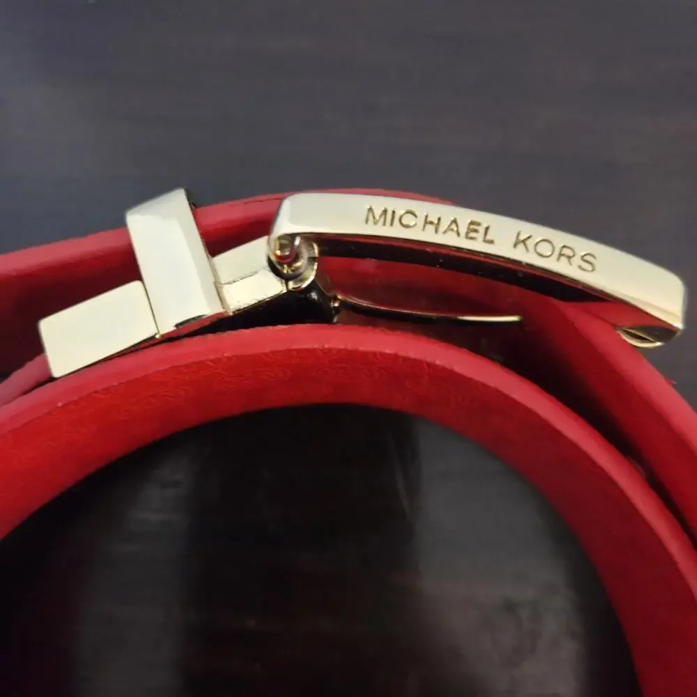 Michael Kors Reversible Belt Brown Red & Gold Leather Gold Buckle.l 36